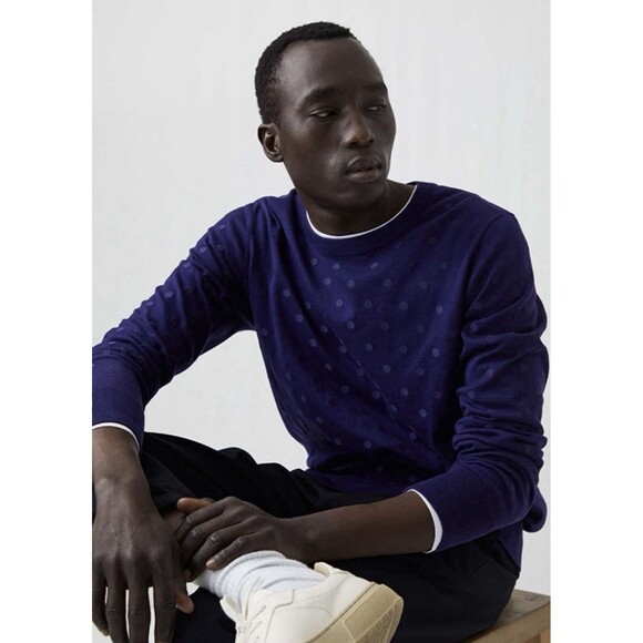 Arket Polka Dot Cotton Sweater Jumper Blue Knit Pull Over Men’s Size Small - Picture 1 of 14